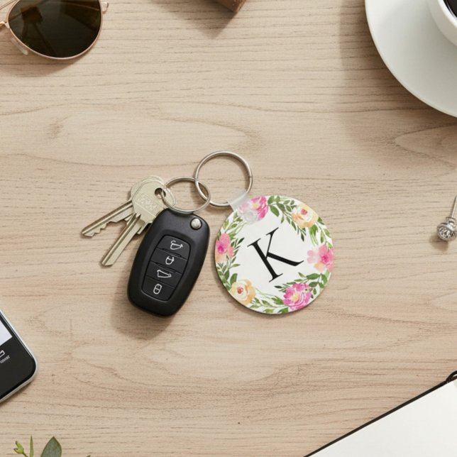 Porte-clés Initiale Florale Rose (Créateur téléchargé)