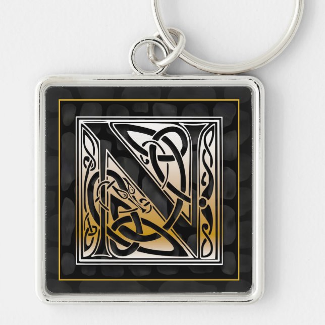 Porte-clés Initiale" porte - clé en pierre noir "celtique de (Devant)