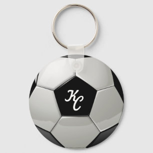 Porte-clés Initiales du Monogramme de balle de football noir 