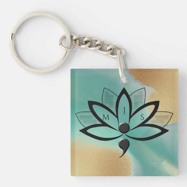 Porte-clés Initiales du semicolon de la fleur de sensibilisat (Devant)
