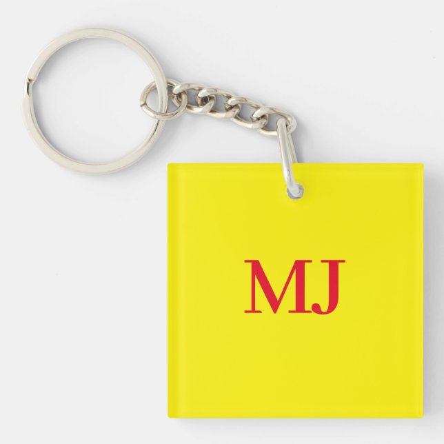 Porte-clés Initiales en monogramme jaune simple et tendance (Devant)