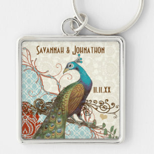 Porte-clés Inséparable vintage Peacock Mariage damassé Porte 