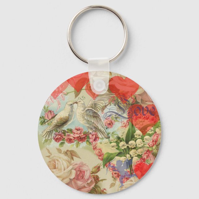 Porte-clés Inséparables vintage amour du coeur antique (Recto)