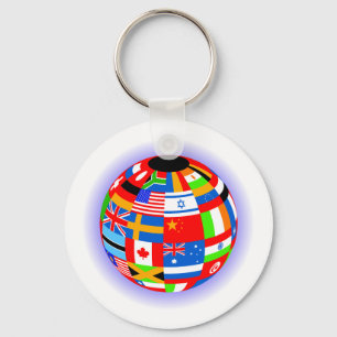 Porte-clés international drapeaux globe terrestre
