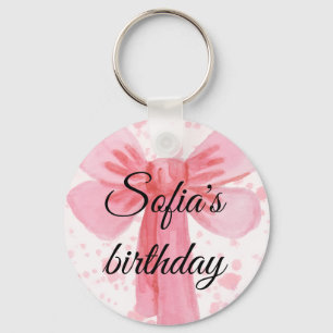 Porte-clés Invitation d'anniversaire Fille Ruban Rose