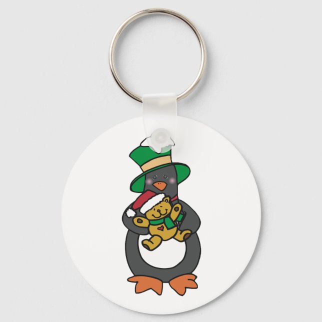 Porte-clés Irish Penguin Holding Christmas Teddy Bear (Recto)