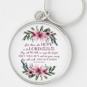 Porte-clés Isaiah 40 Bible Verse with Pink Flowers