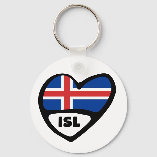 Porte-clés Islande Code Pays Drapeau Clavier Coeur, ISL (Recto)