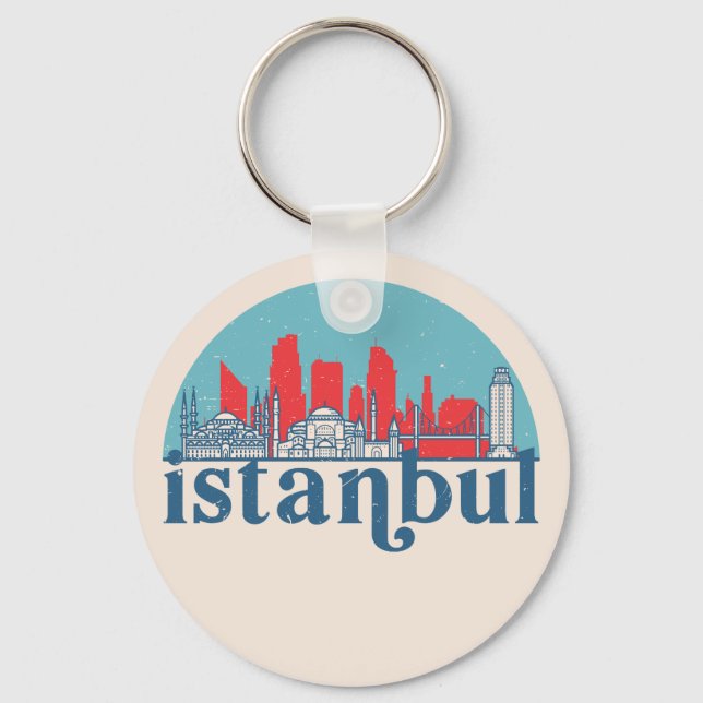 Porte-clés Istanbul Turquie Rétro City Skyline Ville Art (Recto)