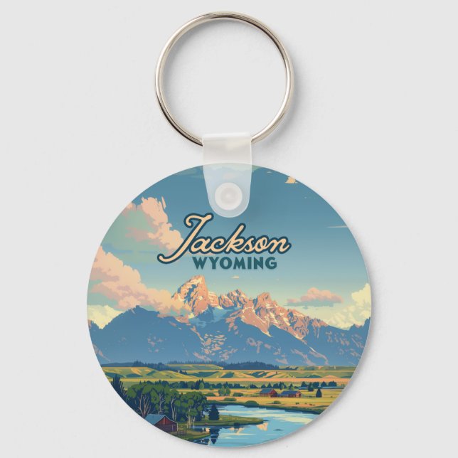 Porte-clés Jackson Hole Wyoming Ranch Tetons Mountains Retro (Recto)