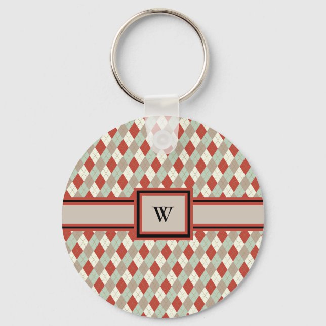 Porte-clés Jacquard Classique, Crème Rouge Tan Vert Monogramm (Recto)