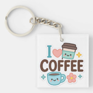 Porte-clés J'adore le café Mignon Kawaii Autocollant – Café A