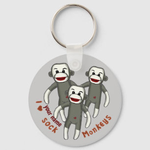 Porte-clés J'adore les singes de chaussette