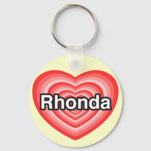 Porte-clés J'adore Rhonda. Je t'aime Rhonda. Cœur