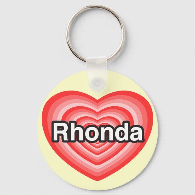 Porte-clés J'adore Rhonda. Je t'aime Rhonda. Cœur (Recto)
