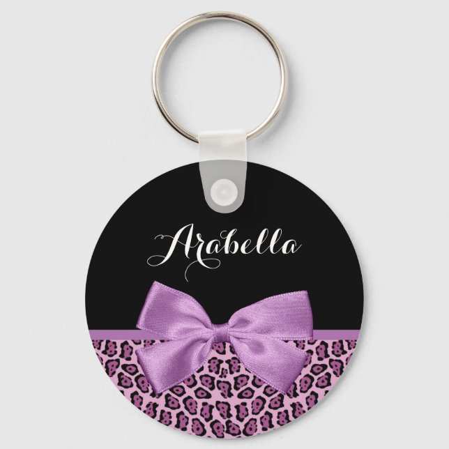 Porte-clés Jaguar Violet Fille Imprimer Cute Bow Avec Nom (Recto)