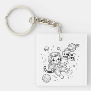 Porte-clés J'ai Besoin De Plus D'espace Drôle Chat Astronaute