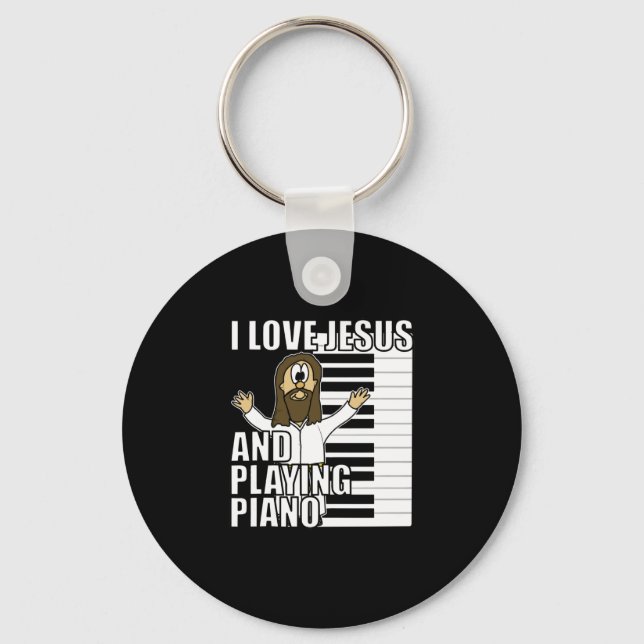 Porte-clés J'aime Jésus et jouer Piano drôle travail chrétien (Recto)