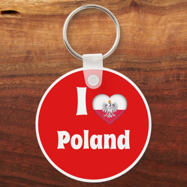 Porte-clés J'aime la Pologne, Coeur Drapeau Polonais avec Aig (Recto)