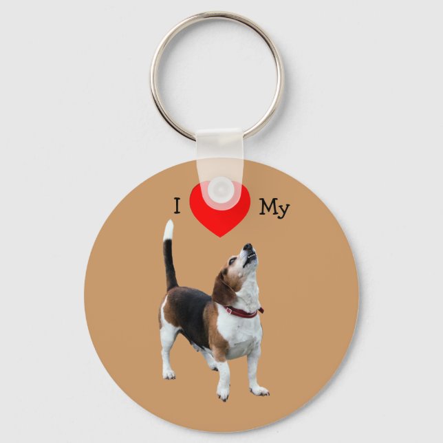 Porte-clés J'aime le coeur mon chien Beagle (Recto)