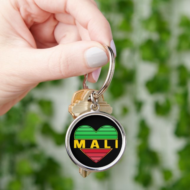 Porte-clés J'aime le Mali, coeur malien (main)