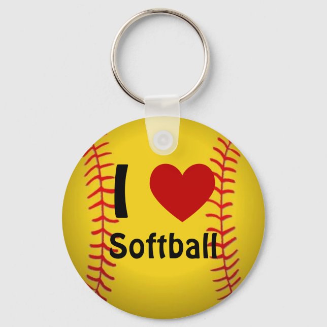 Porte-clés J'aime le Porte - clé de softball (Recto)