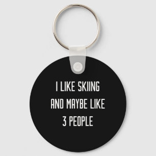 Porte-clés J'aime le ski et peut-être 3 personnes hiver neige