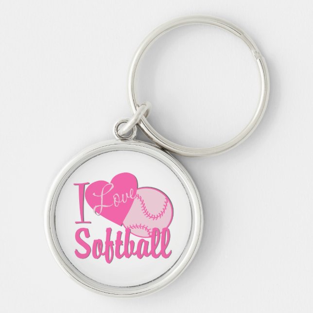 Porte-clés J'Aime Le Softball Rose (Devant)
