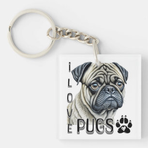 Porte-clés J'aime les Carlins   Propriétaires de chiens migno