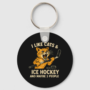 Porte-clés J'aime les chats de hockey sur glace et peut-être
