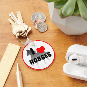 Porte-clés J'aime les chevaux et le coeur rouge, l'horticultu