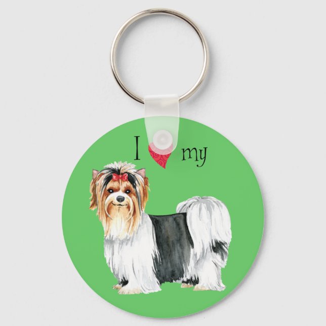 Porte-clés J'aime ma Biewer Terrier (Recto)