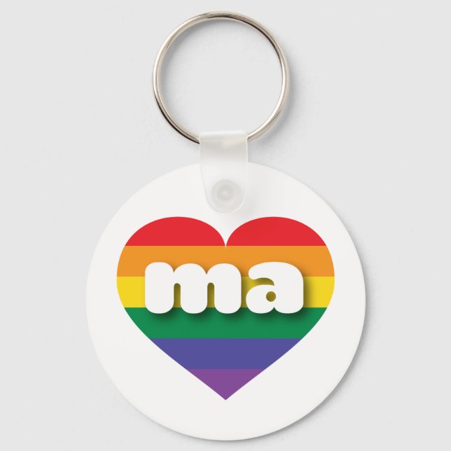 Porte-clés J'aime Massachusetts Gay pride Rainbow Heart (Recto)