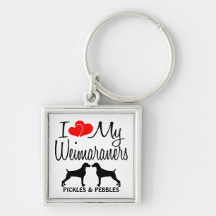 Porte-clés J'aime mes deux Weimaraners Porte - clé personnali
