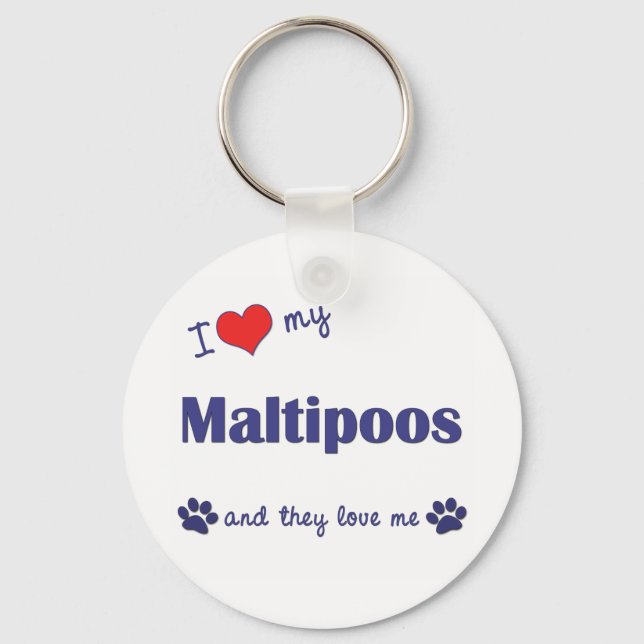 Porte-clés J'Aime Mes Maltipoos (Chiens Multiples) (Recto)