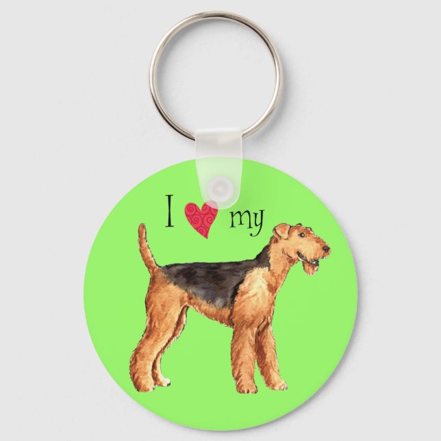 Porte-clés J'aime mon Airedale (Recto)