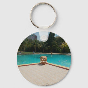 Porte-clés J'Aime Mon Art Familial Au Bord De La Piscine