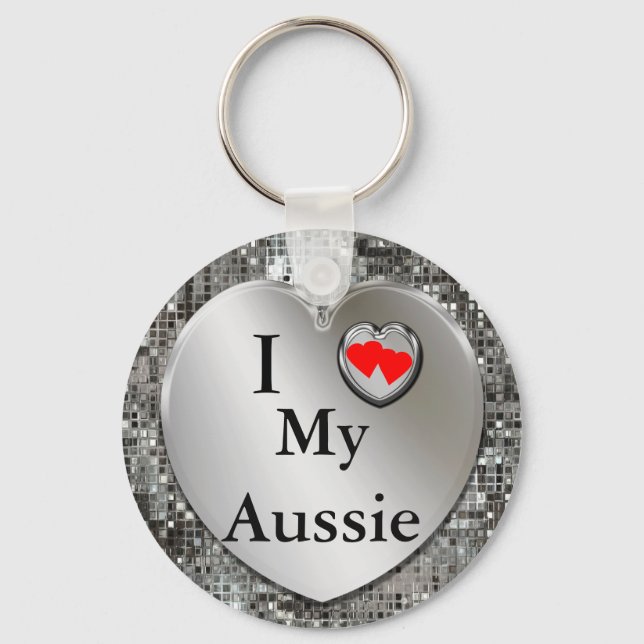 Porte-clés J'Aime Mon Aussie, Berger Australien, Porte - clé (Recto)