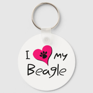 Porte-clés J'aime mon Beagle mignon Empreinte de patte sur le