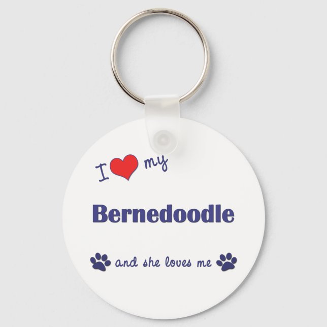 Porte-clés J'Aime Mon Bernedoodle (Chien Féminin) (Recto)
