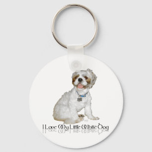 Porte-clés J'aime mon petit chien blanc - Shih Tzu