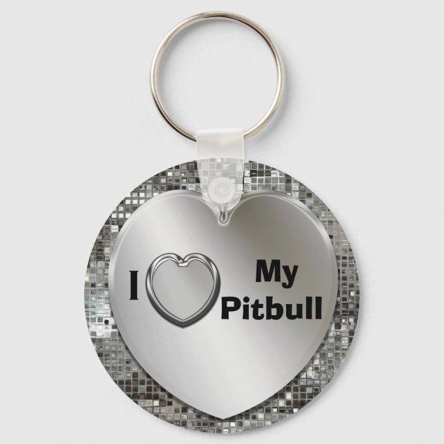 Porte-clés J'Aime Mon Pitbull Heart Keychain (Recto)