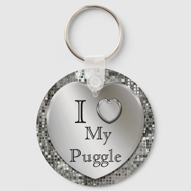 Porte-clés J'Aime Mon Puggle Coeur Keychain (Recto)