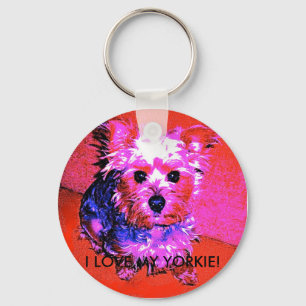 PORTE-CLÉS J'AIME MON YORKIE ! PORTE - CLÉ ROSE ET BLEU DE