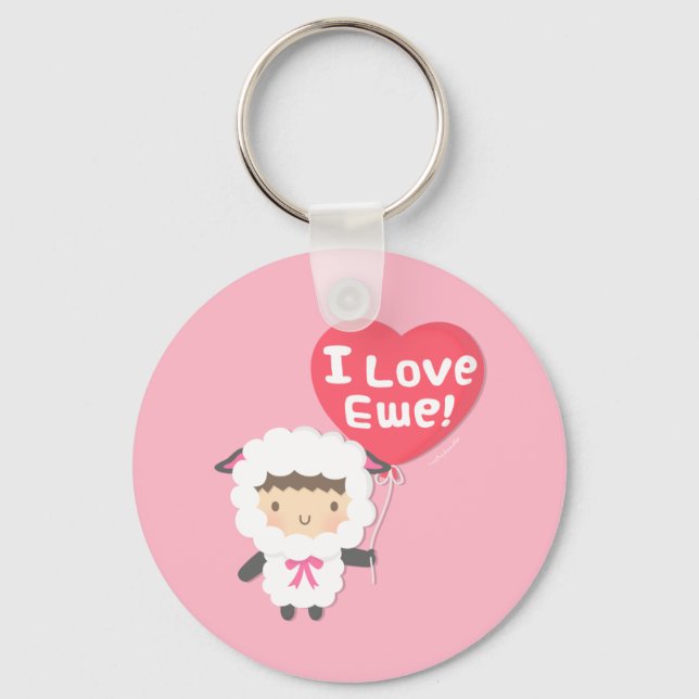 Porte-clés J'aime Mouton Mignon Pun Humour Moutons (Recto)