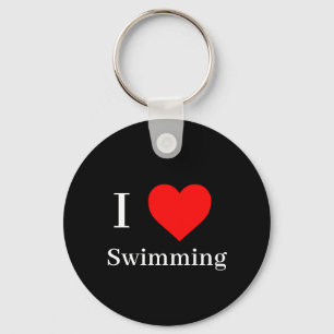 Porte-clés J'aime Natation Typographie & Coeur Rouge Noir