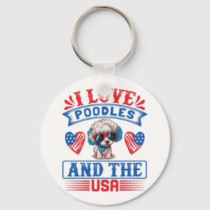 Porte-clés J'aime Poodles et les USA 01