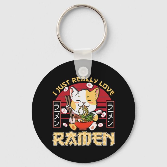 Porte-clés J'Aime Vraiment Ramen Kawaii Anime Cat Ramen Gi (Recto)