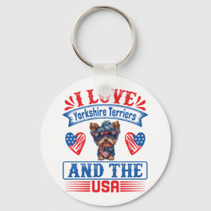 Porte-clés J'aime Yorkshire Terriers et les USA 01