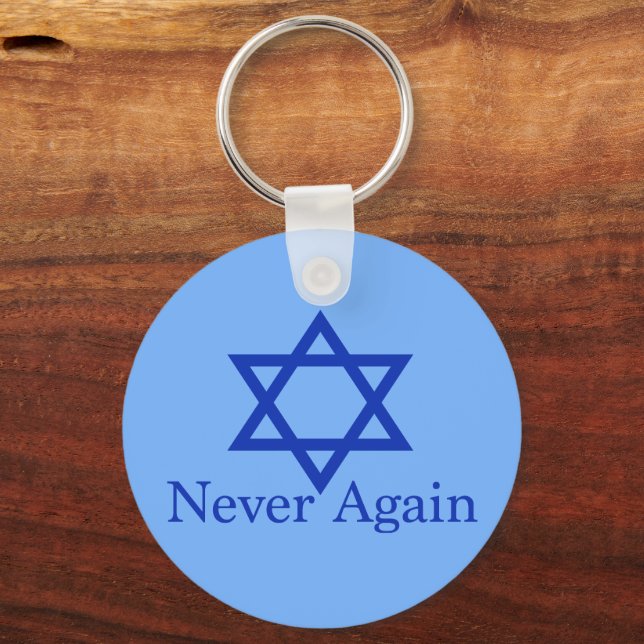 Porte-clés Jamais plus le souvenir de l'Holocauste juif bleu (Recto)